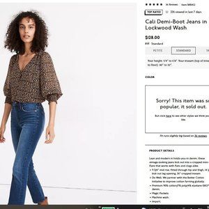 NWOT Madewell Cali Demi-Boot Jeans in Lockwood Wash